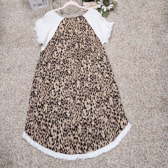 3535 Size Large Umgee Animal Print Linen High Low Dress with Fringe. - Picture 4 of 6
